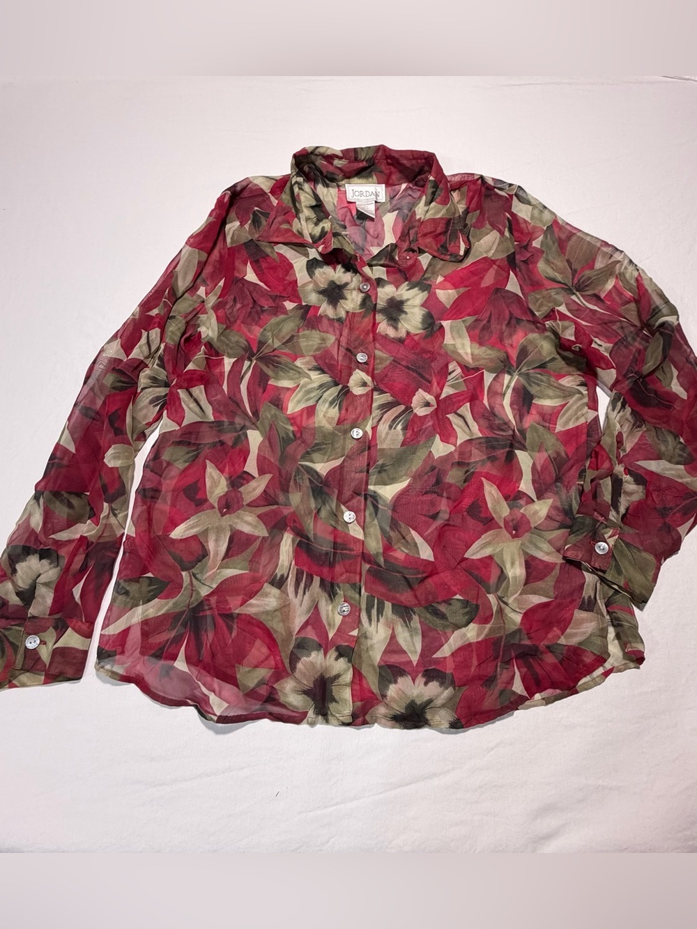 Jordan Red Floral Sheer Button-Down Shirt